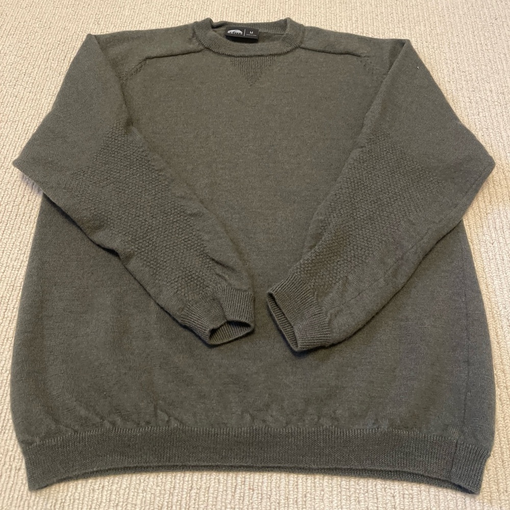 GOLITE Crewneck Sweater Womens Medium 100% Merino Wool Olive Detail Sleeves